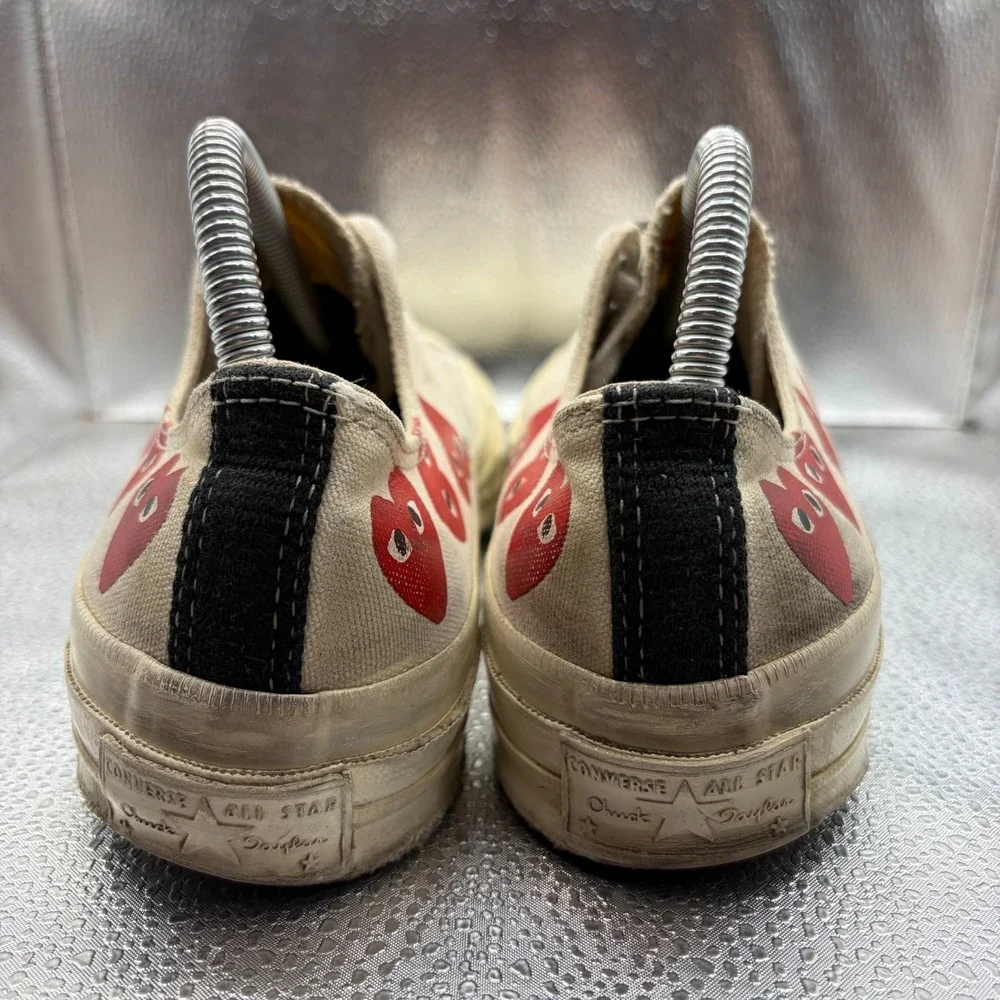 Size M7/W9 Converse Comme Des Garcons Play Beige Unisex Multi Heart Sneaker Shoe